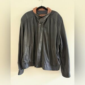 REMY LEATHER  Men's Leather Bomber Jacket, Size 50, Black/Brown